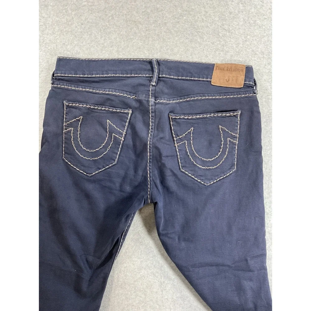 True Religion Geno Relaxed Slim Jeans Navy Blue Contrast Stitch Mens 38 1757
